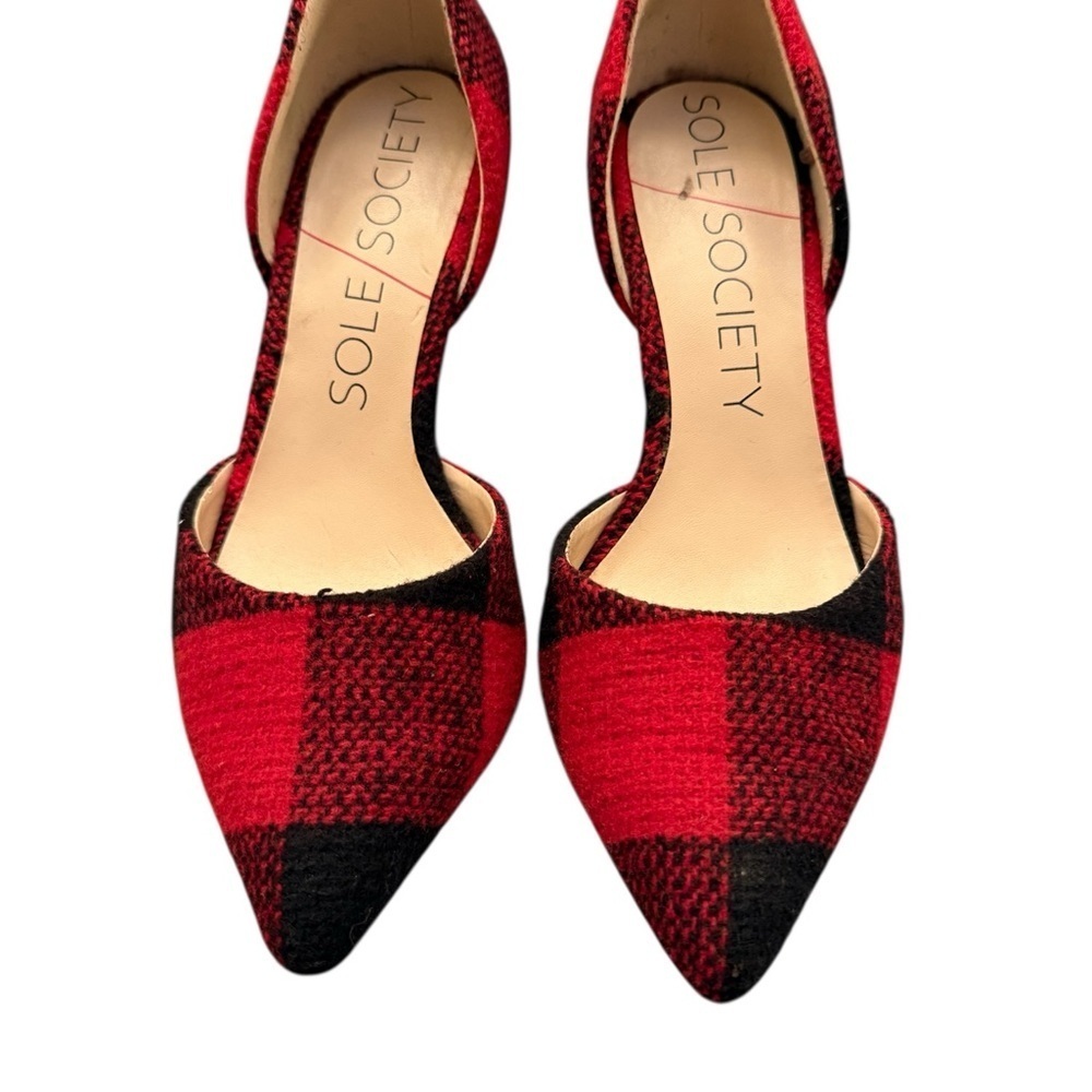 Sole Society Red and Black Buffalo Plaid Heels 7.5